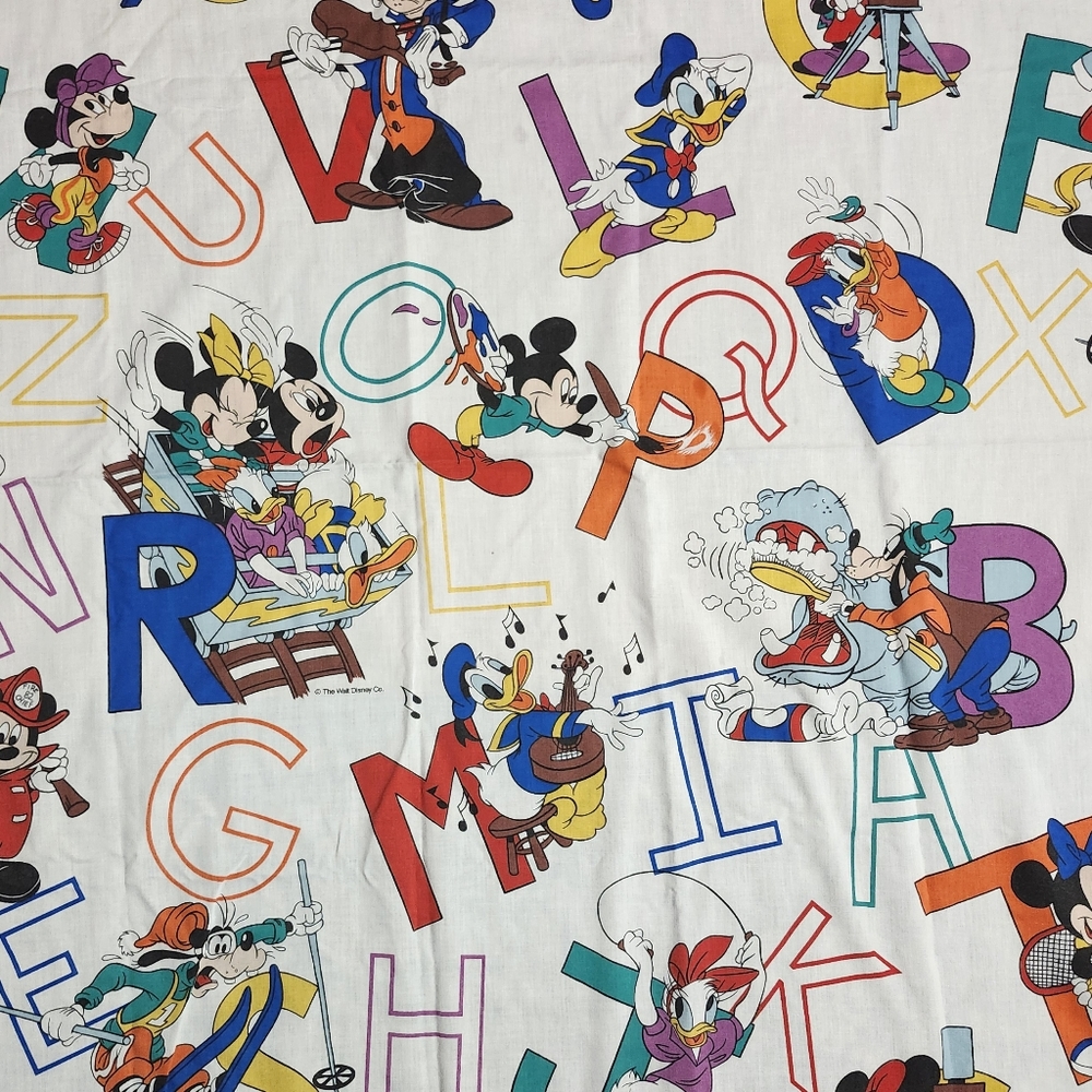 Vintage Disney Mickey and Friends "Alphabet  ABC" Twin Flat Sheet Walt Disney Co